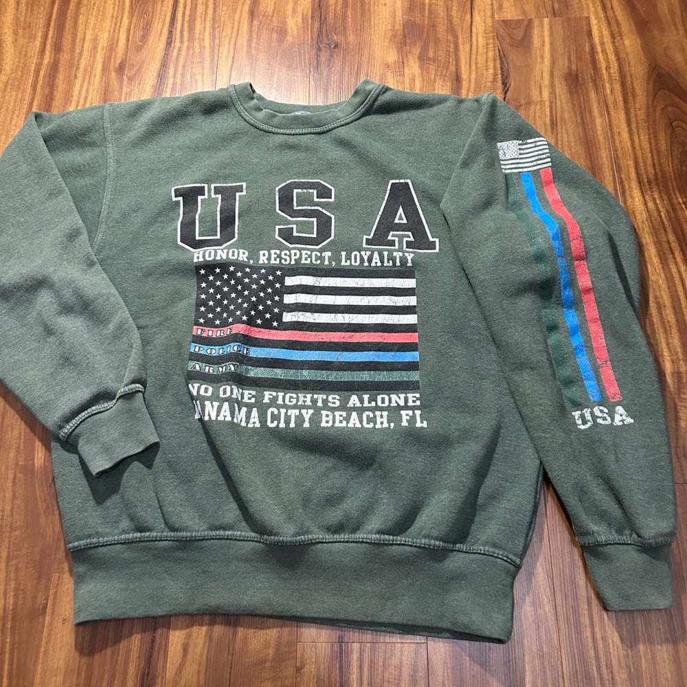 Pacific & Co Mens USA Patriotic Sweatshirt Panama City Beach Green Medium